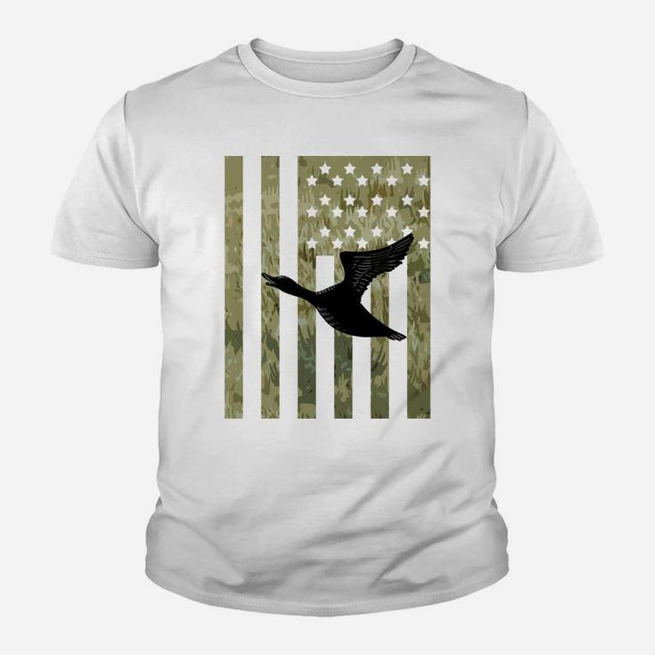 Duck Grass American Flag Bird Waterfowl Hunting Hunter Gift Youth T-shirt