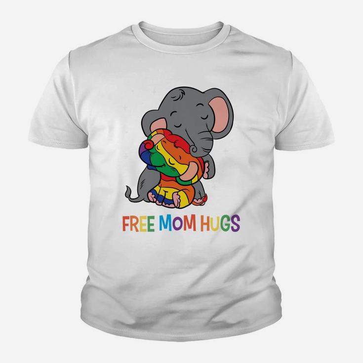 Free Mom Hugs LGBT Mother Elephant Rainbow Womens Youth T-shirt