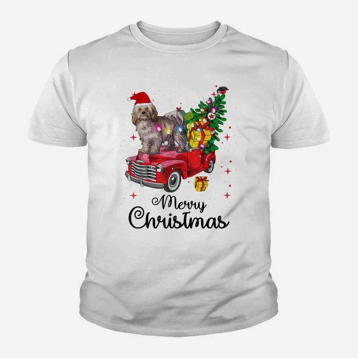 Havanese Rides Red Truck Christmas Pajama Youth T-shirt