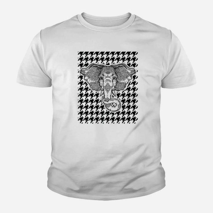 Houndstooth Alabama Black With Elephant Football Graphic Youth T-shirt