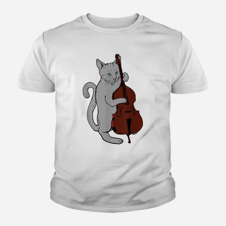 Jazz Cat Playing Upright Bass Shirt Cool Musician Youth T-shirt