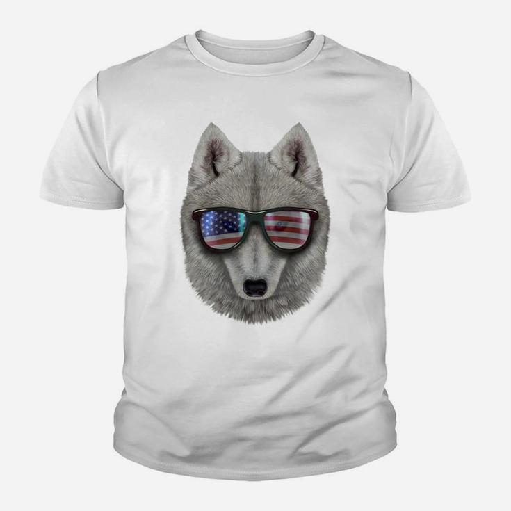 Polar Wolf In Flag Of Usa Theme Aviator Sunglass Sweatshirt Youth T-shirt