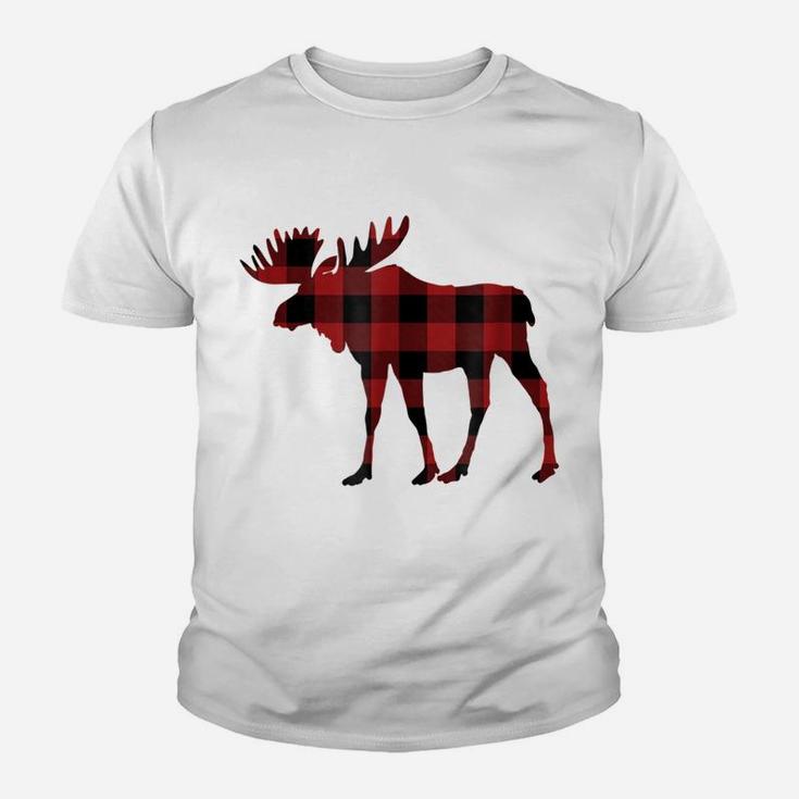 Red & Black Buffalo Plaid Flannel Christmas Moose Tshirt Youth T-shirt
