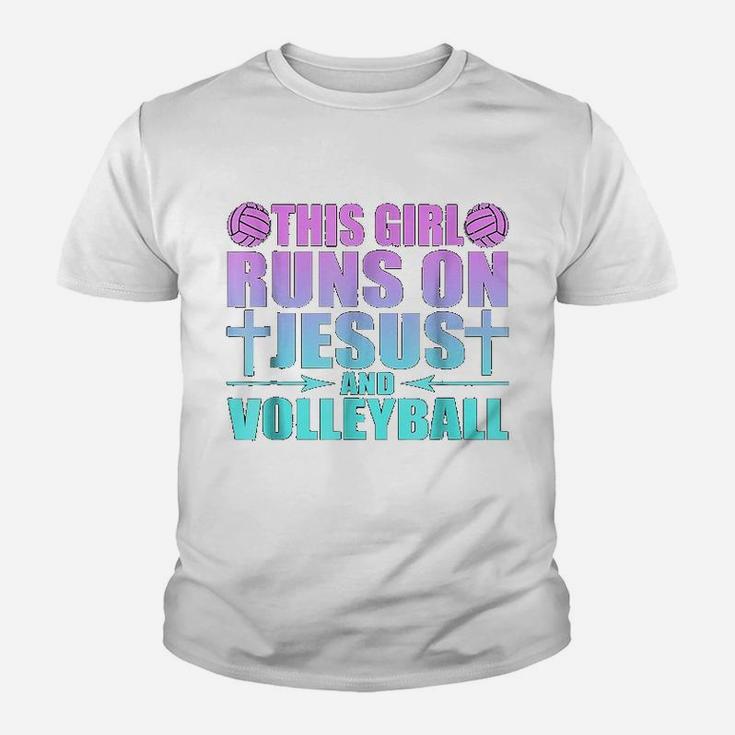 This Girl Runs On Jesus And Volleyball Youth T-shirt