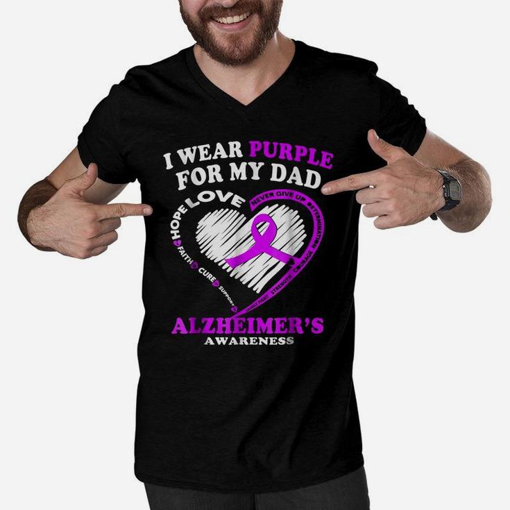Alzheimers Awareness Shirt - I Wear Purple For My Dad Men V-Neck Tshirt
