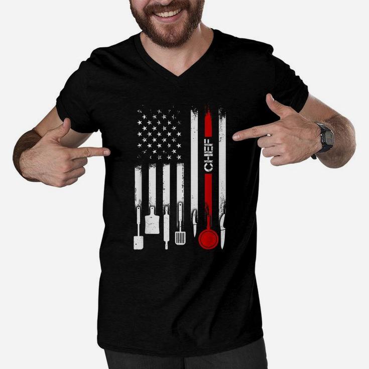 American Flag With Chef Tshirt For Women Men Father Men V-Neck Tshirt