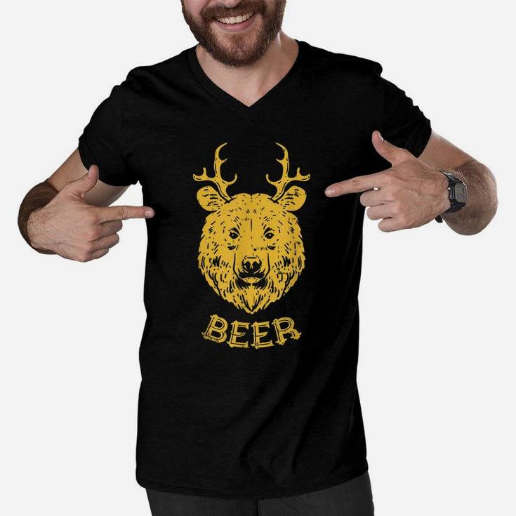 Bear Deer Beer Funny Drinking Hunting Camping Dad Uncle Gift Men V-Neck Tshirt
