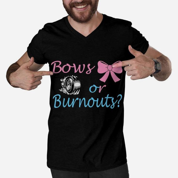 Bows Or Burnouts Gender Reveal Party Idea For Mom Or Dad Men V-Neck Tshirt