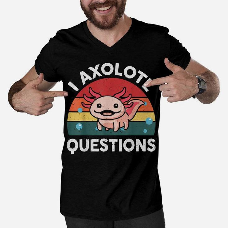 Funny Retro I Axolotl Questions Pink Salamander Kids Mom Dad Men V-Neck Tshirt