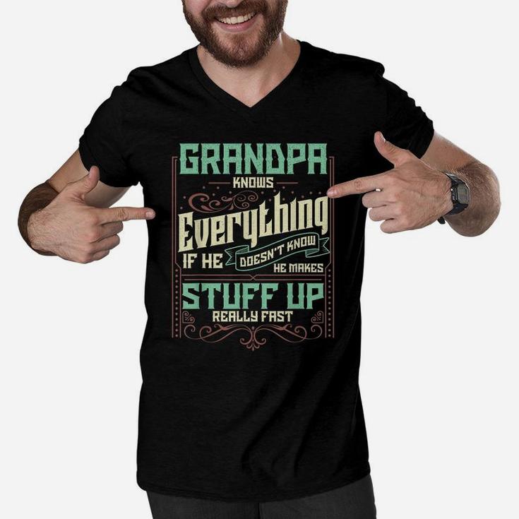 Mens Grandpa Knows Everything Funny Grandpa Christmas Gifts Men V-Neck Tshirt