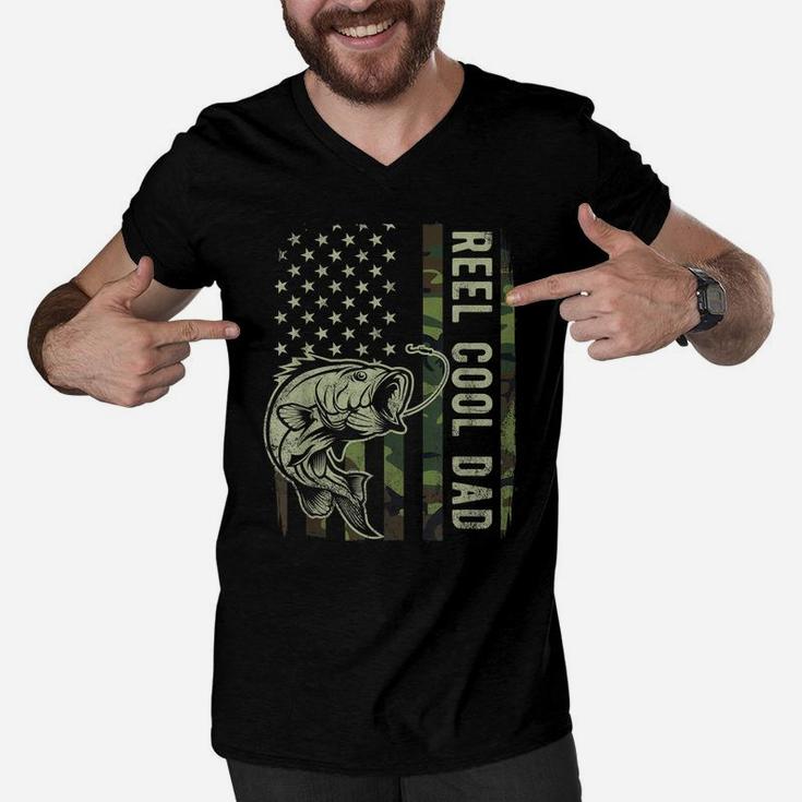 Mens Reel Cool Dad Camouflage American Flag Father's Day Gift Men V-Neck Tshirt