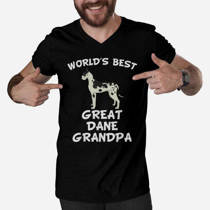 Mens World's Best Great Dane Grandpa Shirt Men V-Neck Tshirt