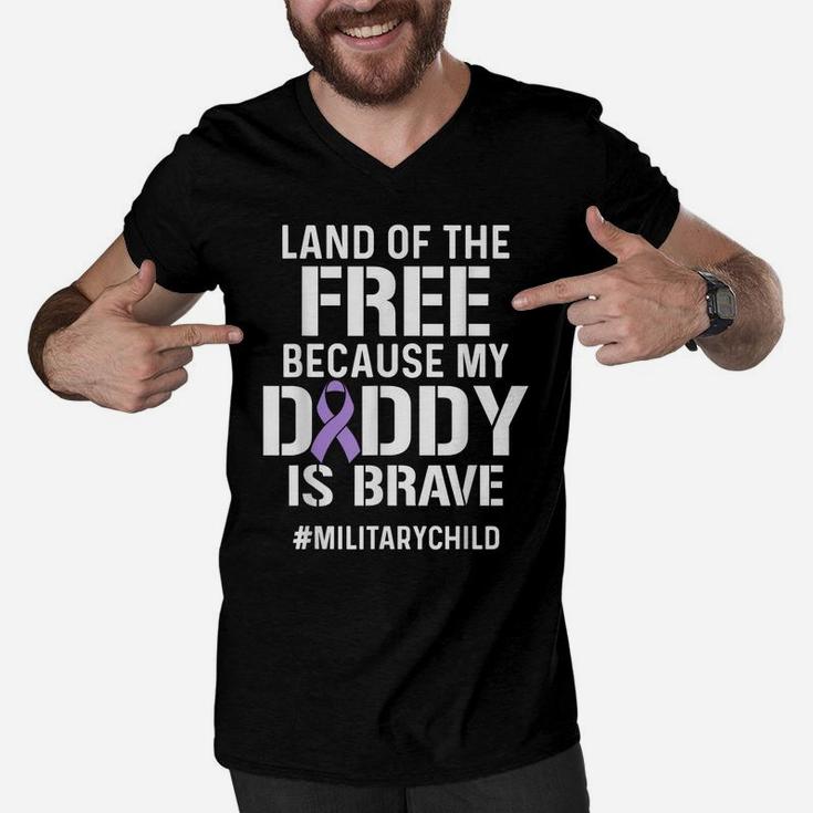 Military Child Month Purple Up Free Brave Dad PrideShirt Men V-Neck Tshirt