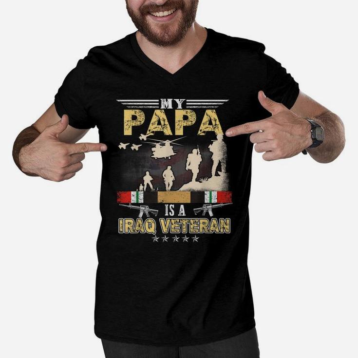 My Papa Is A Iraq Veteran Shirt Proud Us Veteran Fathers Day Men V-Neck Tshirt
