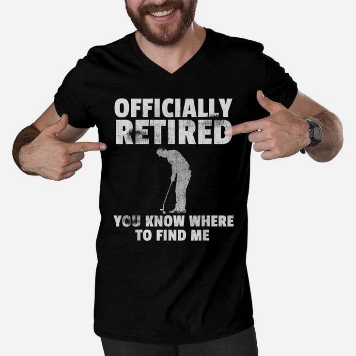 Officially RetiredShirt Gift Golf Dad Golfing Golfer Men V-Neck Tshirt