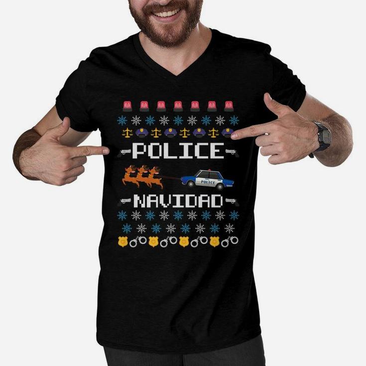 Police Navidad Ugly Christmas Sweater Funny Policeman X-Mas Men V-Neck Tshirt