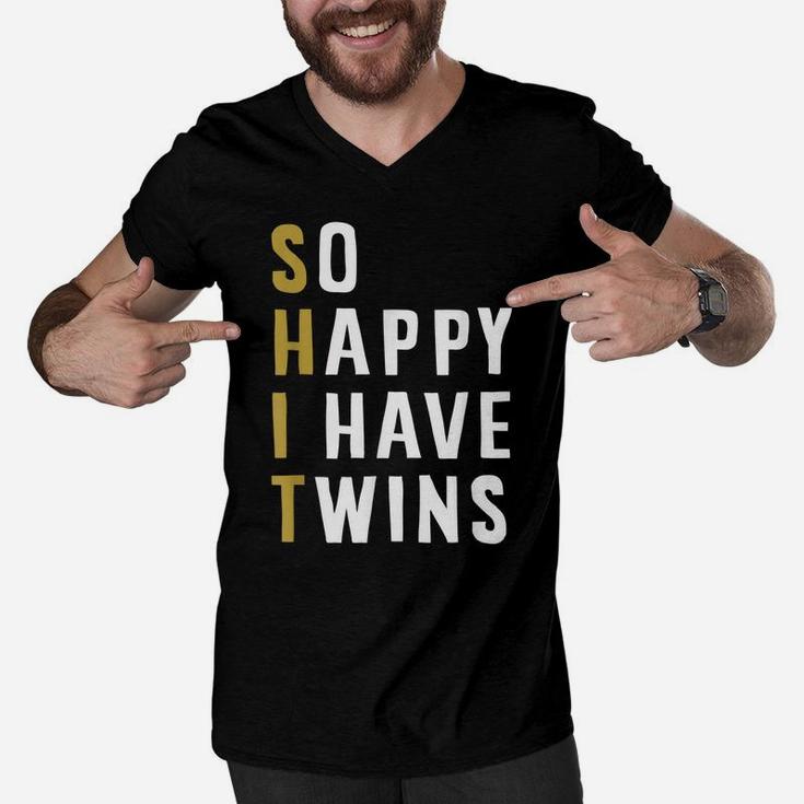 So Happy I Have Twins Funny Parent Mom Dad Saying Men V-Neck Tshirt