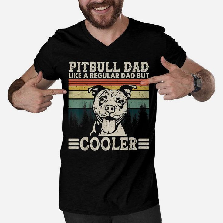 Vintage Pitbull Dad Like A Regular Dad But Cooler Funny Gift Men V-Neck Tshirt