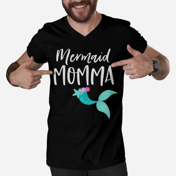 Womens Mom Birthday Party Outfit Dad Mama Girl Mermaid Momma Shirt Men V-Neck Tshirt