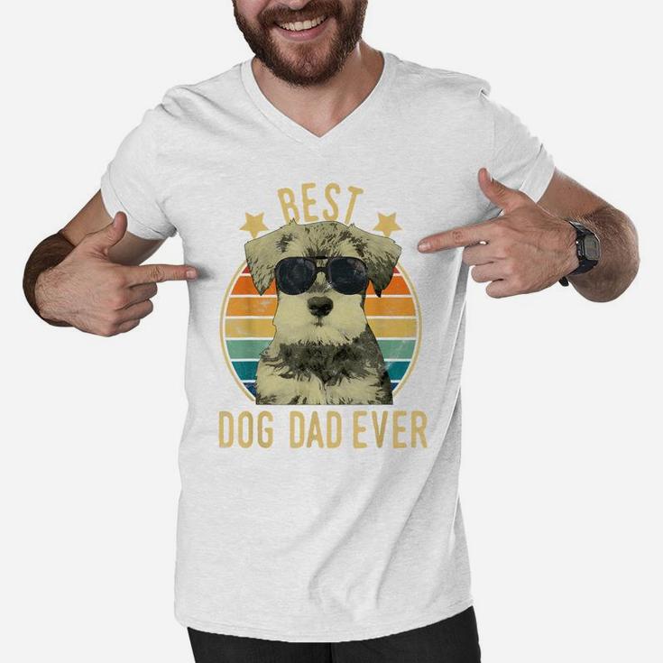 Mens Best Dog Dad Ever Miniature Schnauzer Father's Day Gift Men V-Neck Tshirt