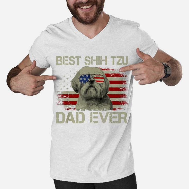Mens Best Shih Tzu Dad Ever Tshirt Dog Lover American Flag Gift Men V-Neck Tshirt