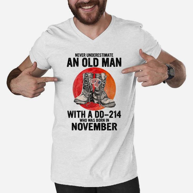 Mens Dad Grandpa Dd214 Born In November Veteran Old Man Birthday Men V-Neck Tshirt