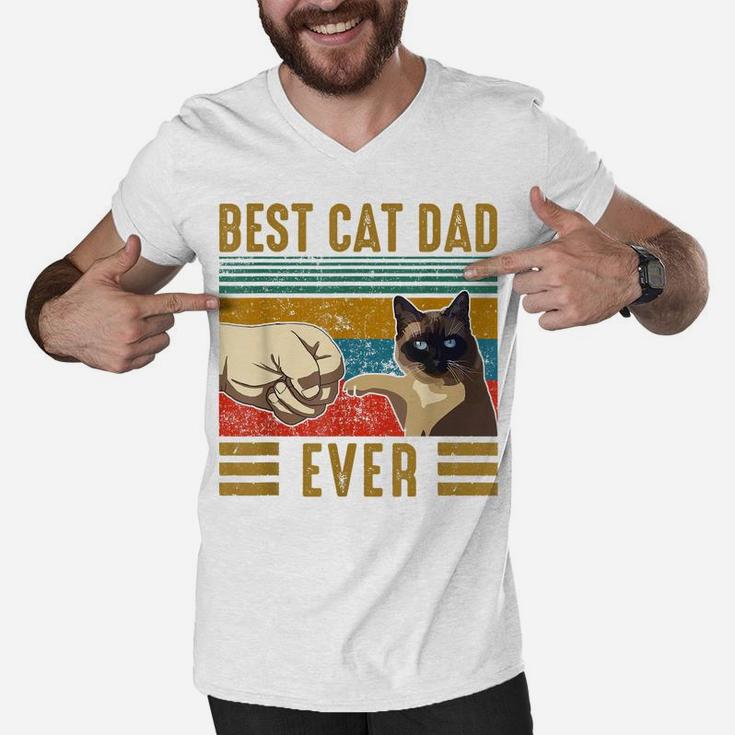 Retro Vintage Best Cat Dad Ever Fathers Day Siamese Cat Gift Men V-Neck Tshirt