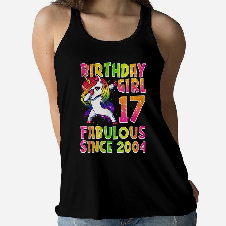 17Th Birthday Girl Dabbing Unicorn 17 Years Old Party Gift Women Flowy Tank
