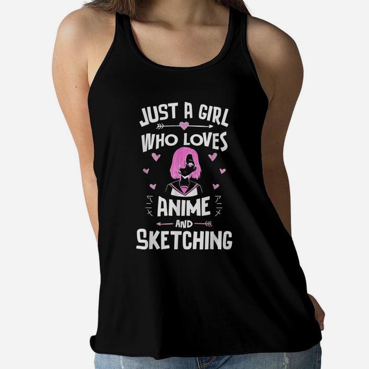 Anime And Sketching, Just A Girl Who Loves Anime Women Flowy Tank