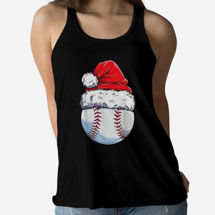 Christmas Baseball Ball Santa Hat Funny Sport Xmas Boys Men Women Flowy Tank