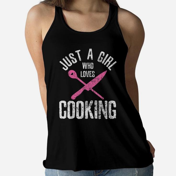 Cook Just A Girl Who Loves Cooking Chef Vintage Women Flowy Tank