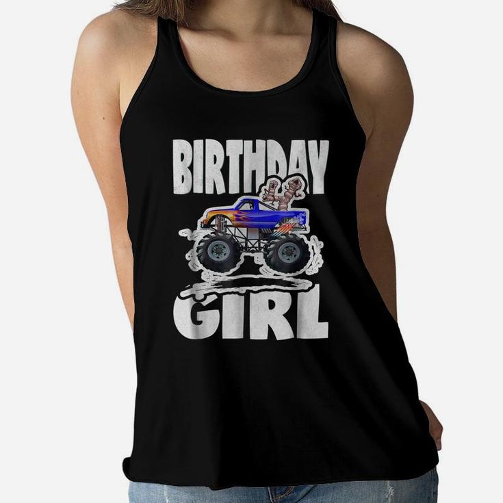Fourth Birthday Girl Big Monster Truck & Creepy 4 Women Flowy Tank