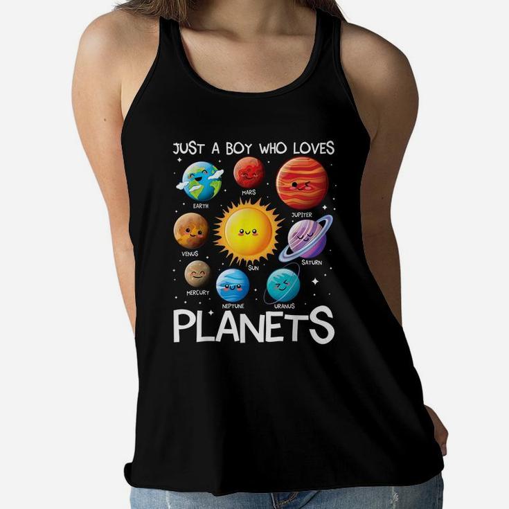 Just A Boy Who Loves Planets Solar System Space Science Women Flowy Tank