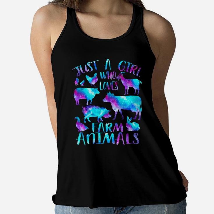Just A Girl Who Loves Farm Animals - Galaxy Cows Pigs Goats Women Flowy Tank