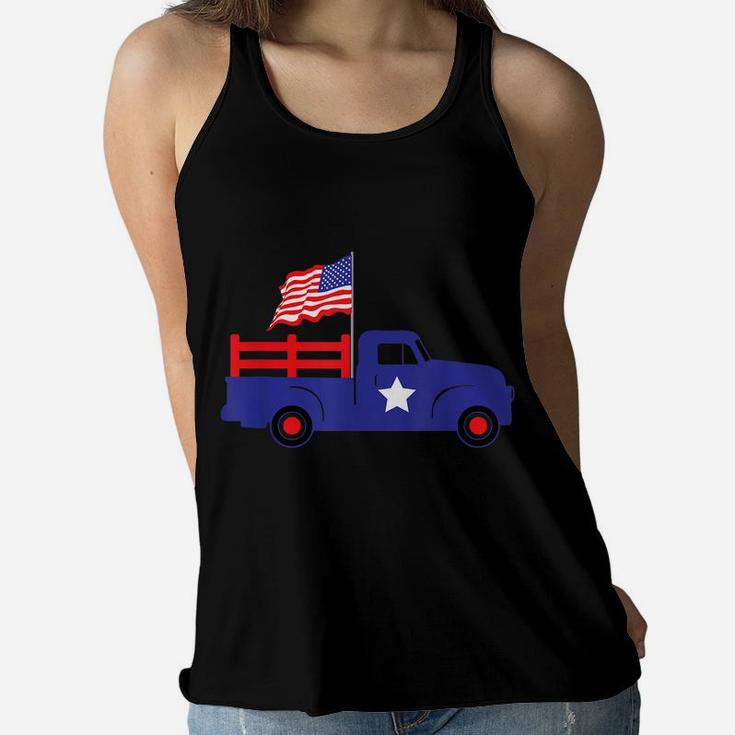 Kids 4Th Of July Shirt Blue Truck American Flag Toddler Boy Women Flowy Tank