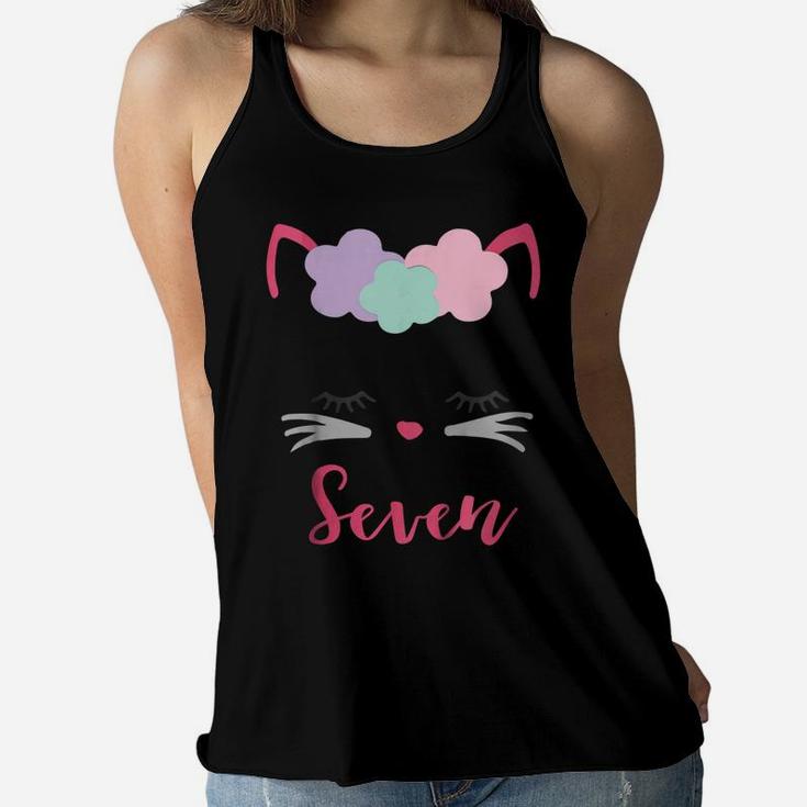 Kids Kitty 7Th Birthday Girl Shirt, Cat Gift, Birthday Outfit Women Flowy Tank