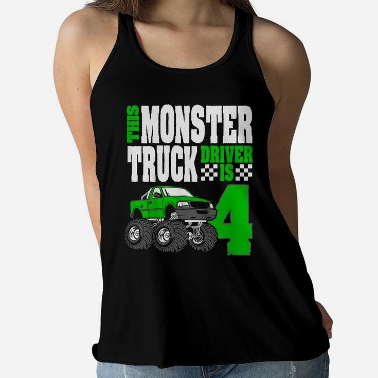Kids This Monster Truck Driver Is 4 Birthday Top For Boys Women Flowy Tank