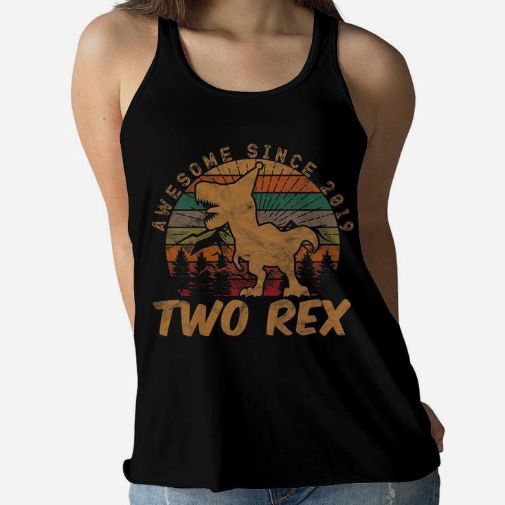 Kids Two Rex 2Nd Birthday Gifts Second Dinosaur 2 Year Old Women Flowy Tank