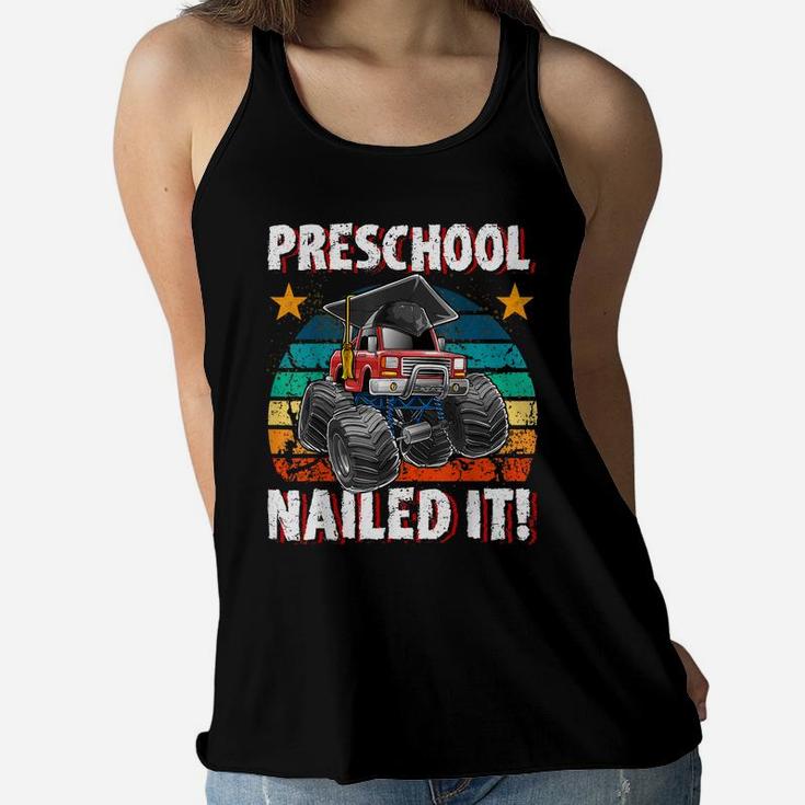 Preschool Monster Truck Retro Graduation Cap Gift For Boys Women Flowy Tank