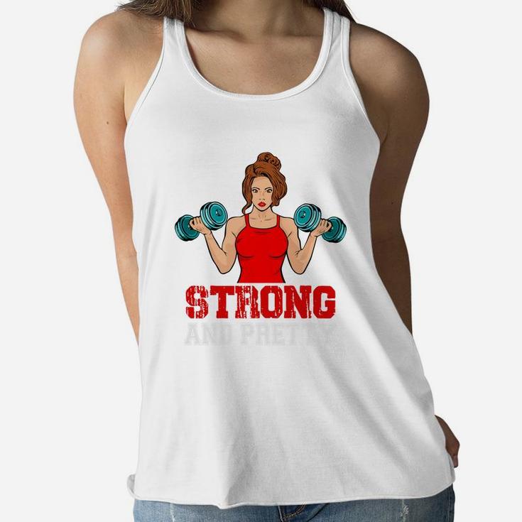 A Strong And Pretty Gymnastic Girl With Dumbbell Ladies Flowy Tank
