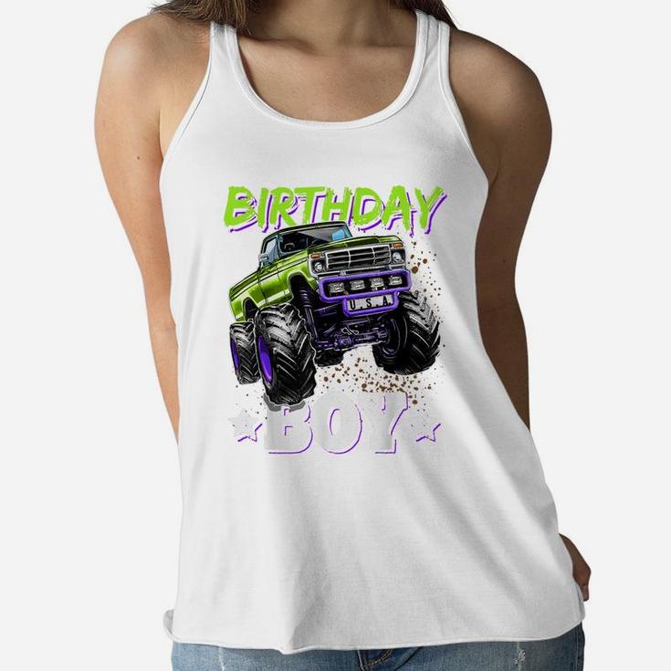 Birthday Boy Monster Truck Birthday Party Gift For Boys Kids Women Flowy Tank