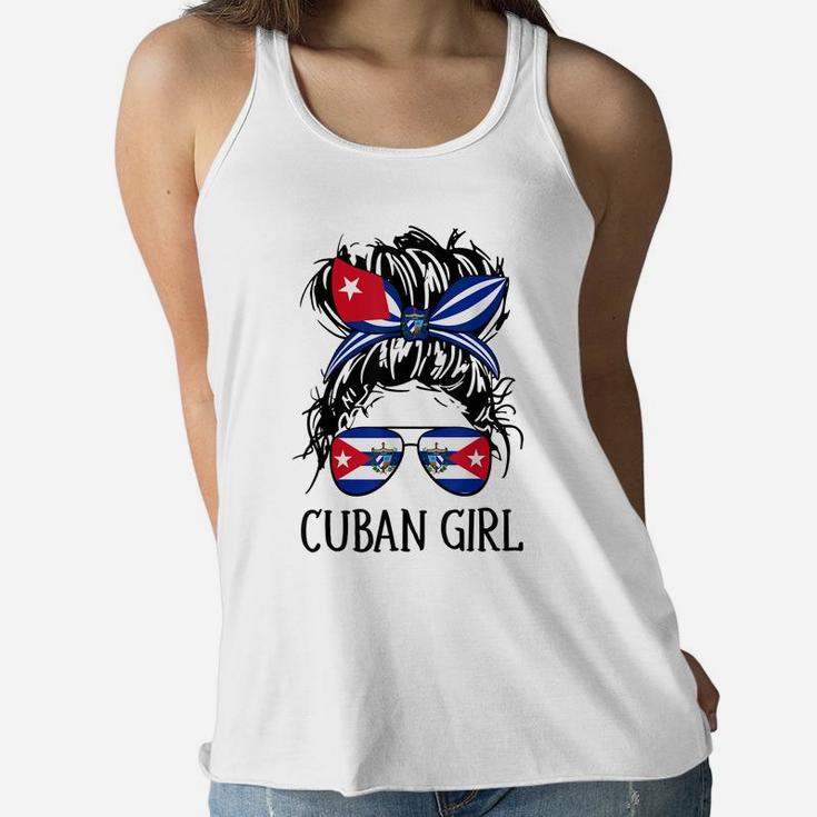 Cuban Girl Messy Hair Cuba Flag Coat Of Arms Women Flowy Tank