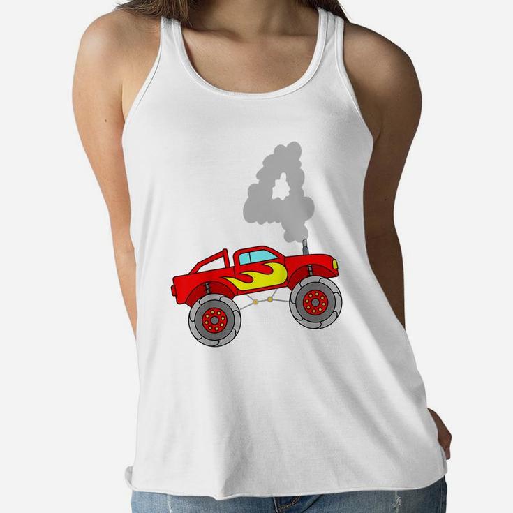 Kids 4Th Birthday Boy Monster Truck T Shirt 4 Year Old Bday Women Flowy Tank