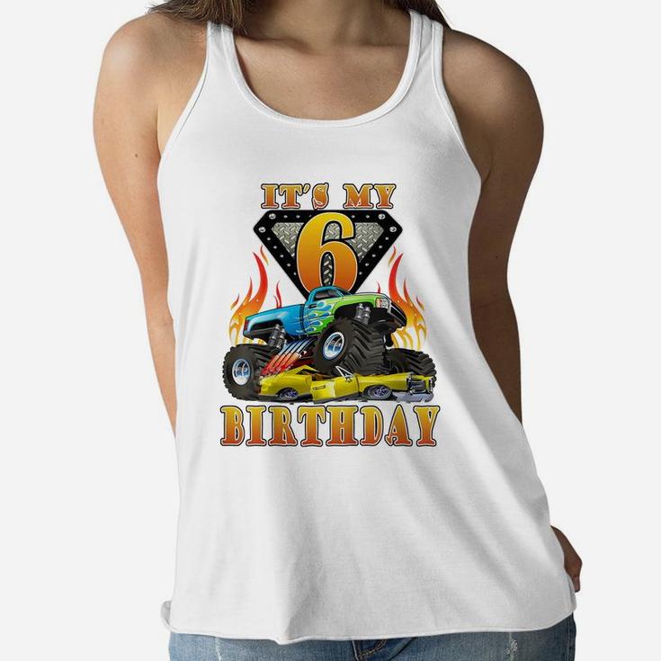 Kids Monster Truck 6 Year Old Shirt 6Th Birthday Boy Monster Car Women Flowy Tank