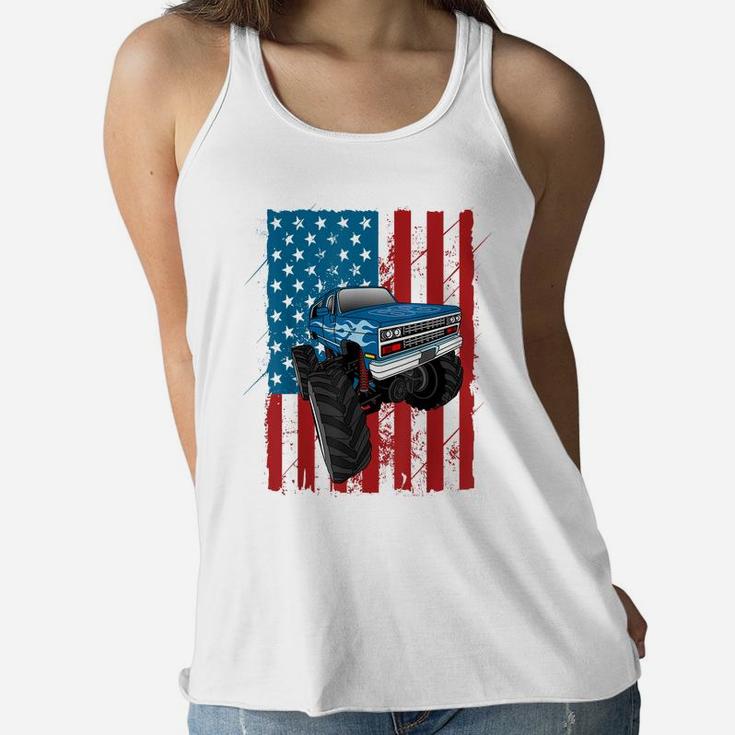 Monster Truck American Flag Cars Racing Boys Gift Women Flowy Tank