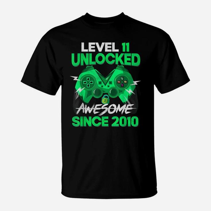 11 Yrs Old Gift Boy Level 11 Unlocked Awesome 2010 Birthday T-Shirt