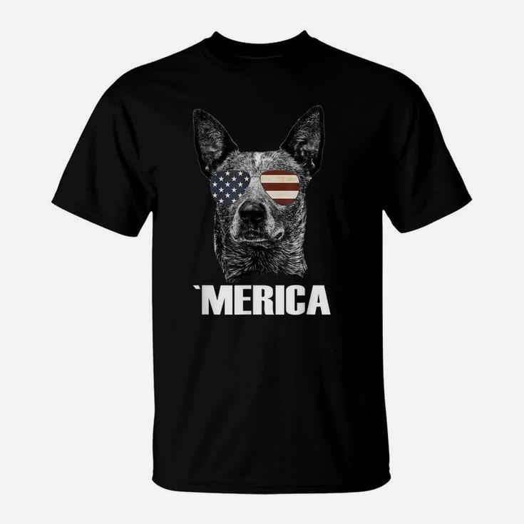 4Th July Blue Heeler Dog Merica Patriotic Usa Us Flag Gift T-Shirt