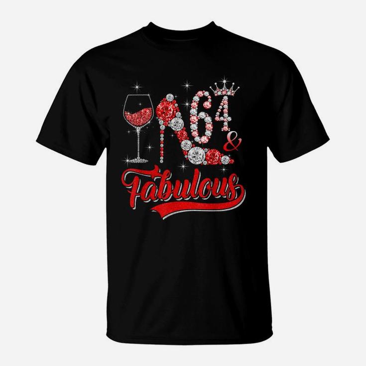 64 And Fabulous 64 Years Old Birthday Diamond Crown Shoes T-Shirt