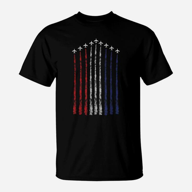 American Flag Usa Fighter Jet Con Trail T-Shirt