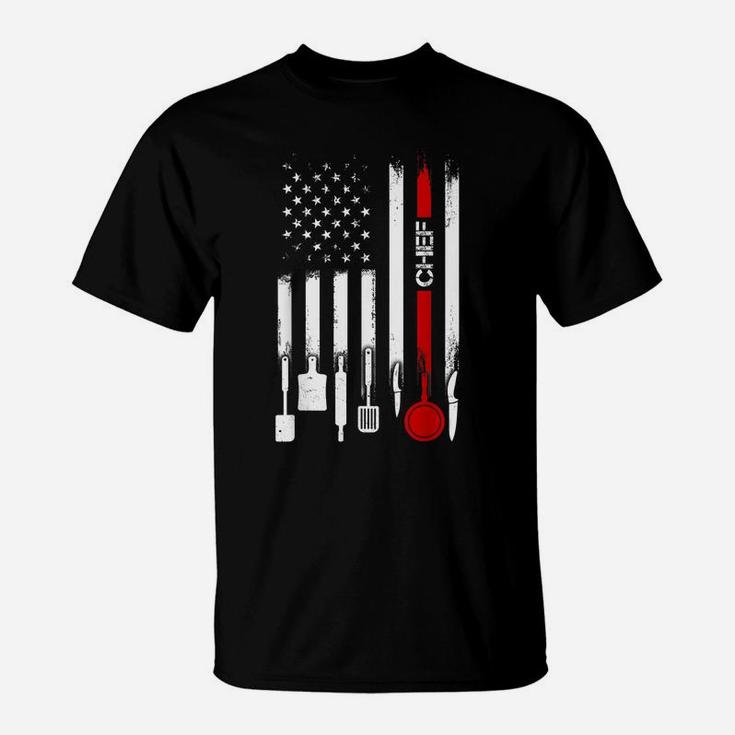 American Flag With Chef Tshirt For Women Men Father T-Shirt